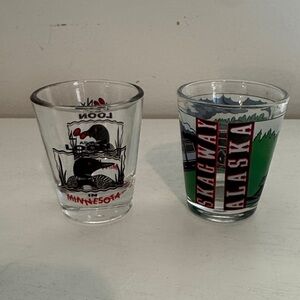 Vintage State Souvenir Shot Glasses - Minnesota & Alaska.